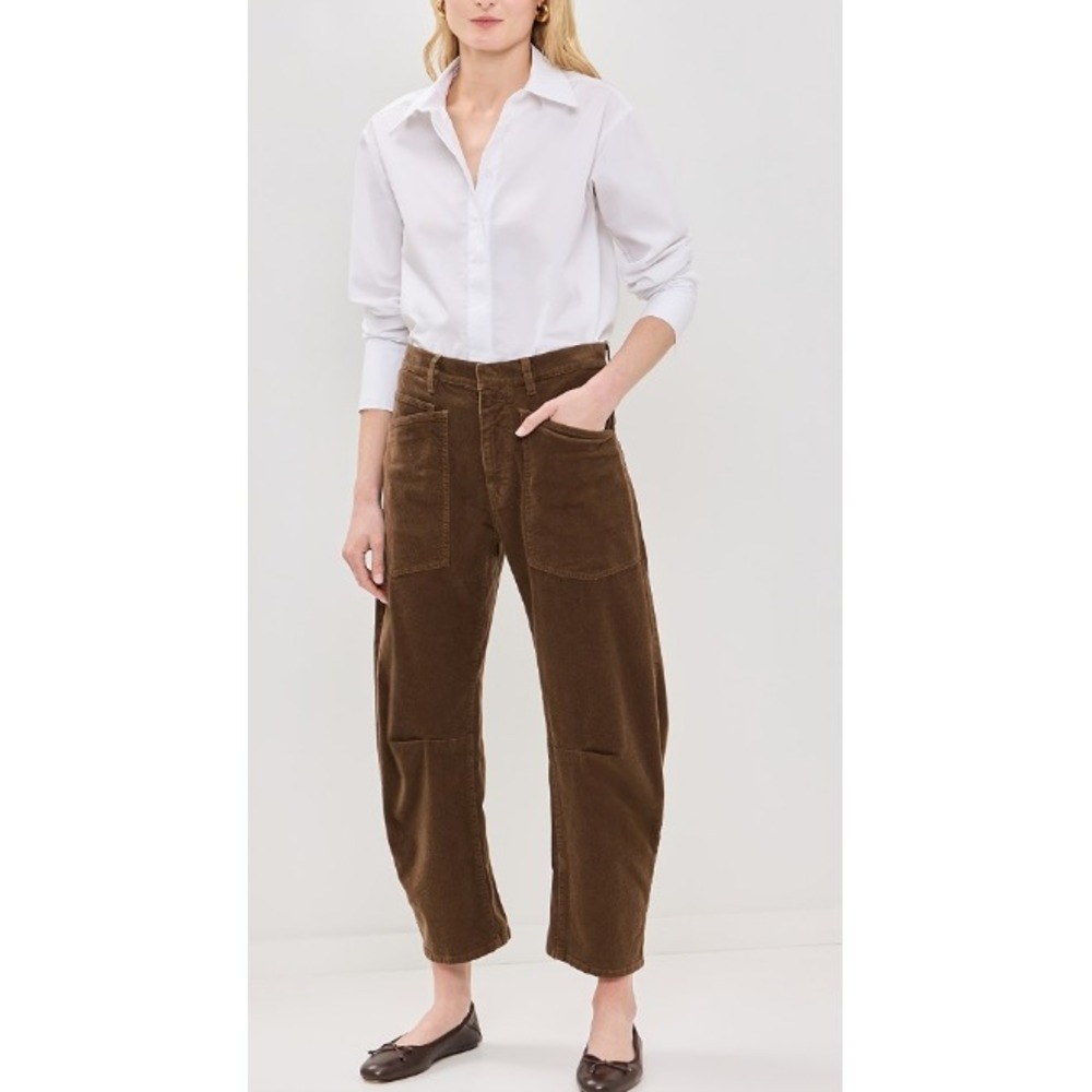 Nili Lotan Shon Corduroy Pant Womens 10 Cigar Brown Barrel Leg Mid Rise